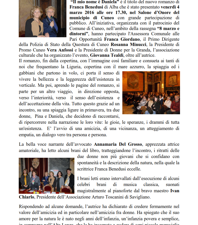 COMUNICATO STAMPA “IL MIO NOME E’ DANIELA” 04/03/2016