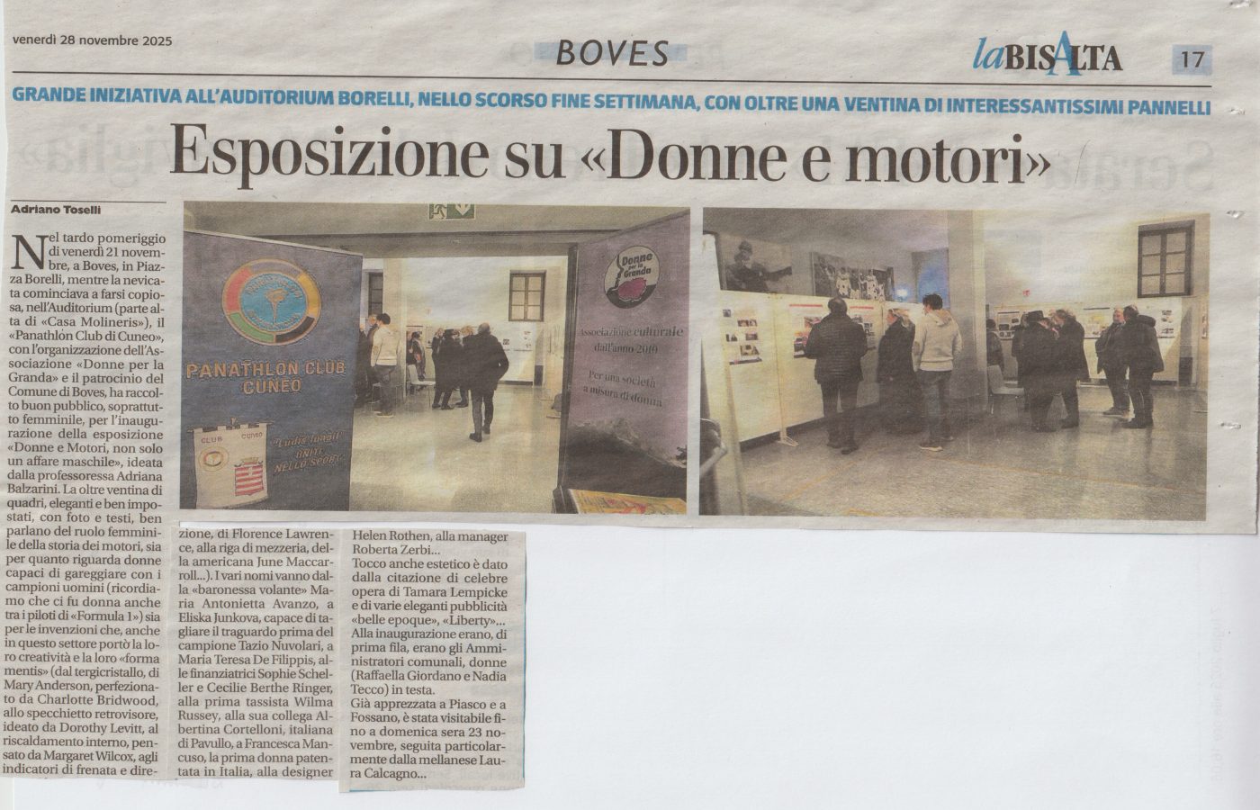 Esposizione su “Donne e motori” all’auditorium Borelli di Boves